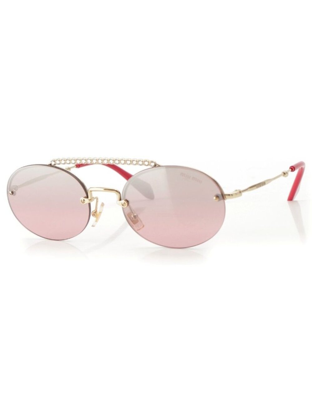Miu Miu Bijou Two Bridge Half Rim Round Sunglasses Eyewear Red Gold